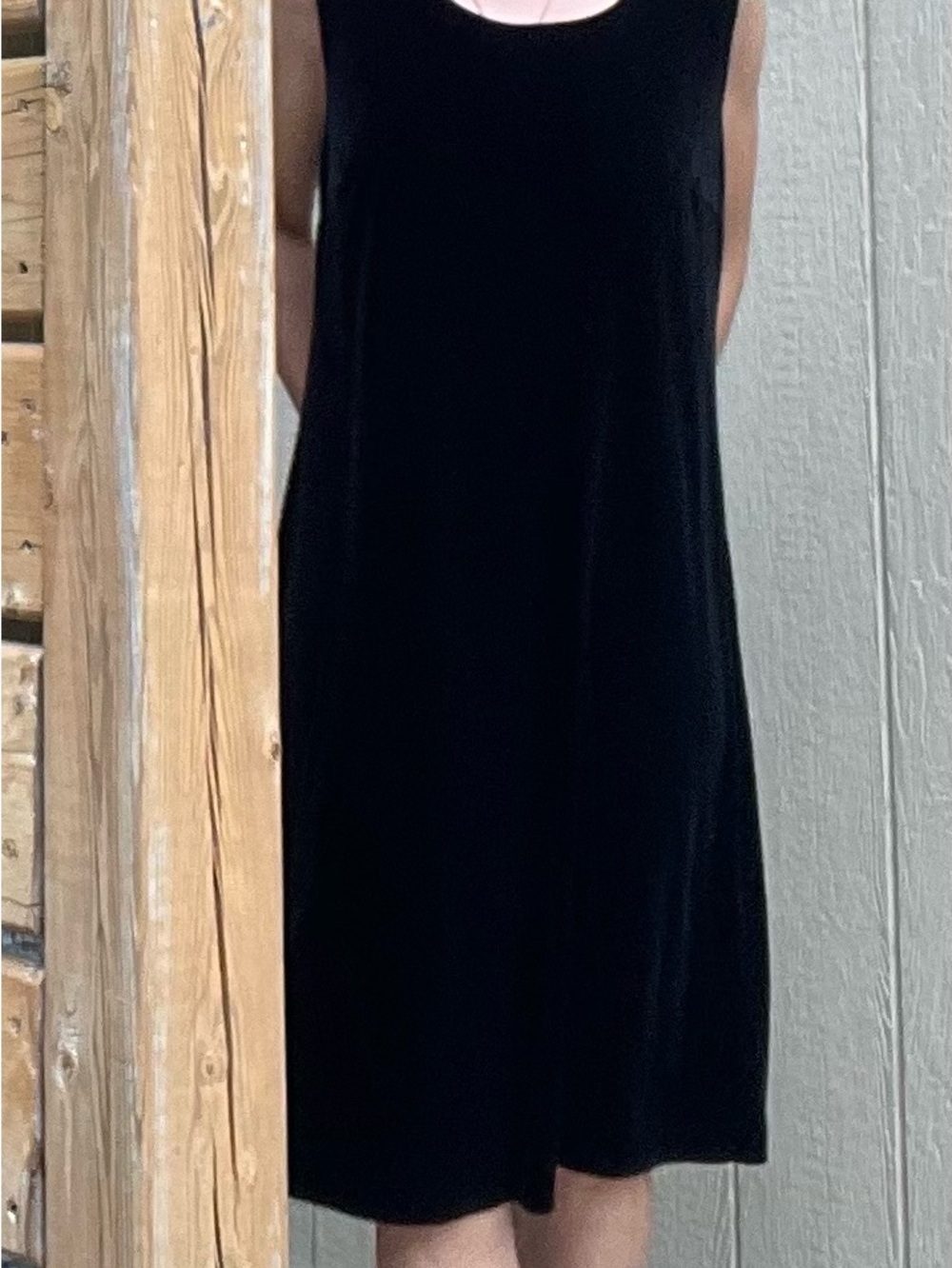 Vintage Tradition Black Velvet Pull On Sleeveless Midi Shift Dress Size L